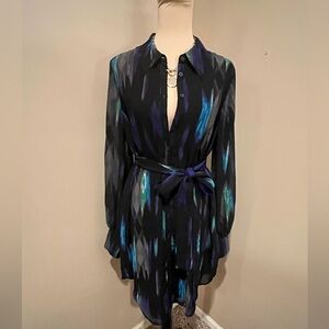 Kirna Zabete Black and Blue Long Sleeve Dress